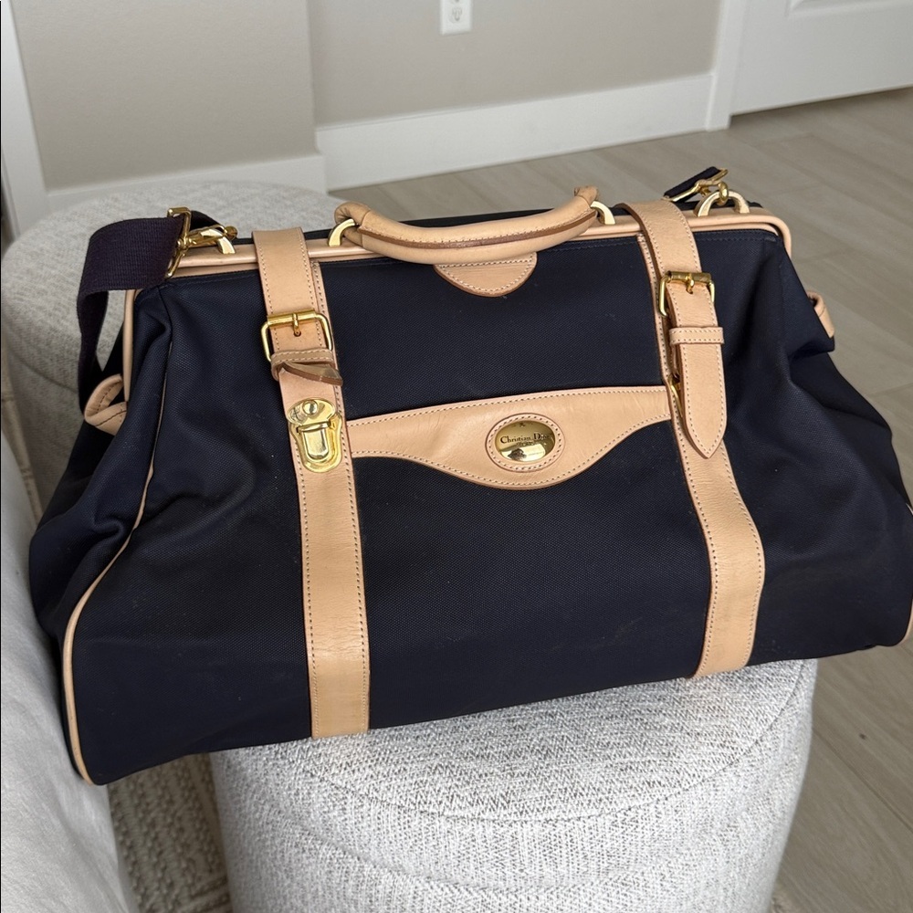 Christian Dior navy blue and Tan Travel Bag